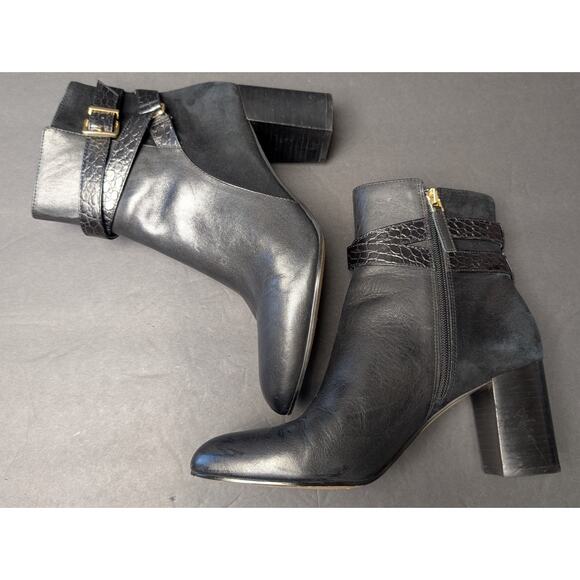 Talbots Black Simone Buckles Boots WOMENS SIZE 9.5M Orig$219 Ankle Zip 3" Heels - Picture 7 of 15